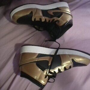 Gold and Black Jordan Dunk 1's High top